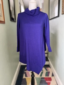 EILEEN FISHER Sweater Small Wool Fine Knit Tunic Cowl Neck Asymmetric Purple - Picture 1 of 4