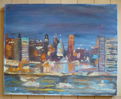 ДЖОН ЭНТОНИ, CA CITYSCAPE ИМПРЕССИОНИСТ СОВРЕМЕННЫЙ МОДЕРНИСТ ВИНТАЖНАЯ КАРТИНА МАСЛОМ - Изображение 1 из 4