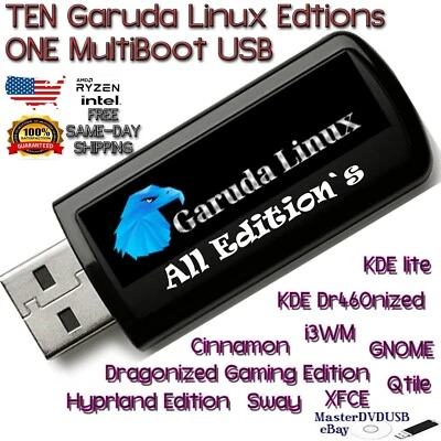 Garuda Linux 10 en 1 Todas las Ediciones Multi-arranque USB 32GB Envío Rápido ¡Vendedor de EE. UU.! Foto 1 de 4