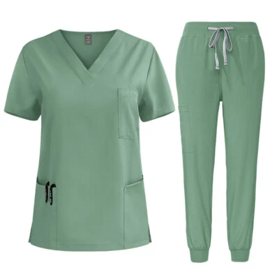 Medical Nurse V-Neck Jogger NiaaHinn Uniform Women Scrub Set Men Hospital Summer - Image 1 of 4