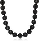 8MM Black Onyx Beads Necklace For Men / Women & 14K White Clasp 14" up to 36'