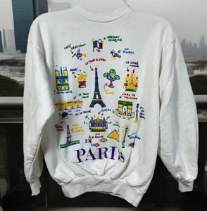 Vintage Paris Tourist Long Sleeve Sweatshirt BHO 2024 Olympics Eiffel Tower City - Picture 1 of 9