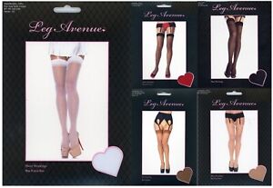 Nylon Stockings Sheer Seamless Adult 1-Size Blk Nud Red Tan Wht Leg Avenue 1001