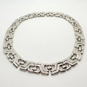 Monet Signed Fashion Jewelry Silver-Tone Choker X-Shape Link Necklace - Picture 1 of 5