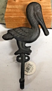HD Cast Iron Pelican Wall Hook Nautical Sea Ocean Beach Black 7.5x4" New Repro - Picture 1 of 9