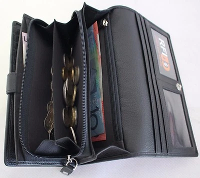 RFID Security Lined Quality Full Grain Leather Purse. 22059. Black, Red, Hunter. - Image 1 of 4