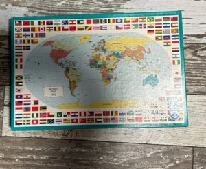 WORLD MAP & FLAGS 1992 - 1000 piece JIGSAW Puzzle - F. X. Schmid 28.50 x 17.25" - Picture 1 of 3