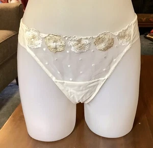 Vintage Felina Lingerie Lace Mesh Thong Bridal Embroidered Flowers NWOT Sz L - Picture 1 of 8