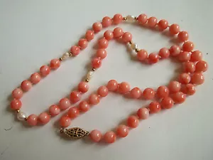 Vintage 14k Gold Filled Genuine Angel Skin Pink Salmon Coral Necklace,18",great - Picture 1 of 2