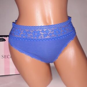 Victoria Secret Panty Small High Leg Brief Solid Blue Lace Trim Color Code 2TR3