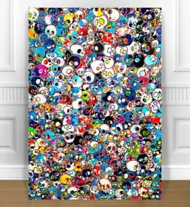 TAKASHI MURAKAMI- SKULLS CANVAS PRINT 24x36" JAPANESE POP ART - Picture 1 of 1