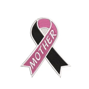 Loss of a Mother Support Ribbon Pink & Black Patch Embroidered Iron-on Applique - Picture 1 of 12