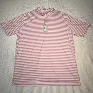 Nuova camicia Peter Millar uomo XL corona sportiva peso piuma UPF 50 Vinca rosa righe - Foto 1 di 8