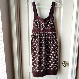 Motherhood Maternity MEDIUM Mini Sun Dress or Leggings Top Brown White Geometric - Picture 1 of 7