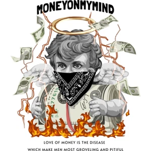 Money on My Mind Bandana Angel Tee – Fire Streetwear T-Shirt Unisex Graphic - Picture 1 of 5