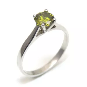 Peridot Solitaire Ring Diamond Unique Sterling Silver - Picture 1 of 4
