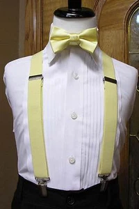 Boys Matching bowtie and suspenders set clip-on x back Black Coral Red Silver - Picture 1 of 30