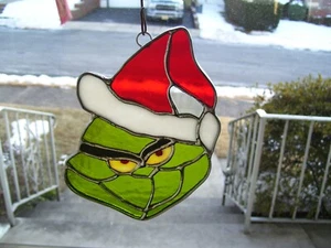 Stained Glass Grinch#2 Sun-catcher (Real Glass) - Picture 1 of 7