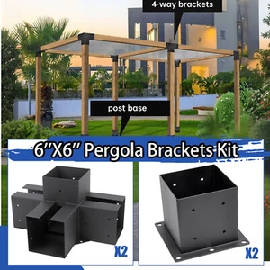 TIEWARDS 6''x6'' Pergola Bracket Kit inner 5.5x5.5 4-Way Woodworks DIY Post 4pcs - Picture 1 of 22