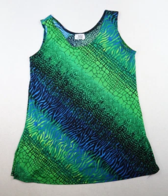 JOSTAR Women's Tank Top Size M Green Blue Print Slinky Textured Tunic - Image 1 of 4