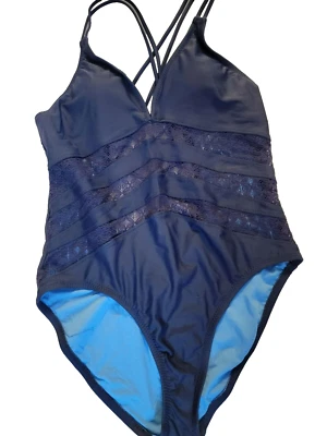 Womens XL Navy Blue One Piece Swimsuit Lace Stretchy Mossimo Nwot - Image 1 of 4