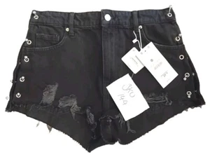 Berksha Denim Shorts Torn Effect Black Gothic Studded UK Size 8 - Picture 1 of 9