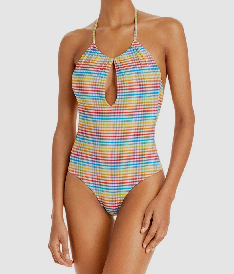 Onia Women's Pink Rainbow Print Halter Eliza One-Piece Swimwear Size S