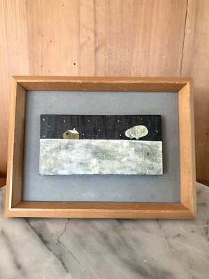 Folk Art Framed Landscape wood carving wall/shelf art - Image 1 of 4