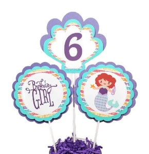 Mermaid Girl Birthday Centerpiece Sticks Under The Sea Party Cake Toppers - Picture 1 of 7