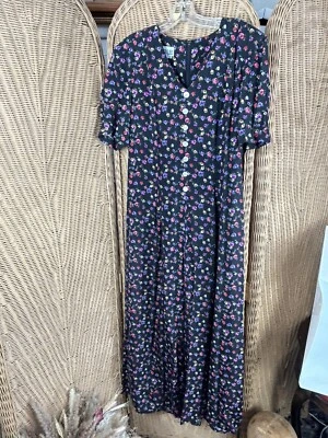 Mono De Colección Para Mujer Años 80 90 Negro Estampado Floral Años 80 Años 90 Talla 10 Pierna Ancha Foto 1 de 4