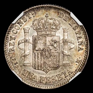 Alfonso XII 1 Peseta 1876*18-76* Madrid Ensayador DE·M Cal-15 AU-58 - Picture 1 of 3