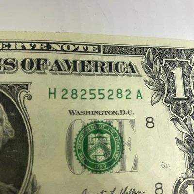 Radar Note True Palindrome Trinary Fancy Serial Number $1 One Dollar 28255282 - Image 1 of 4