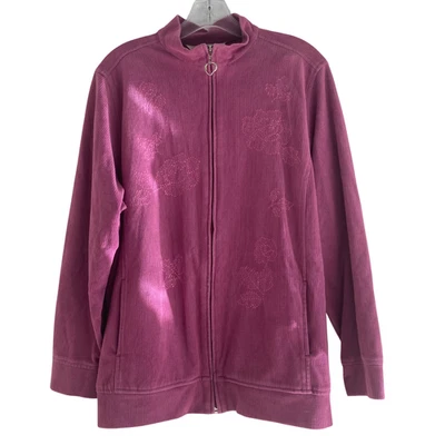 Allison Daley Women’s Pink Fleece Jacket L Floral Embroidered Full Zip Cozy Warm - Image 1 of 4