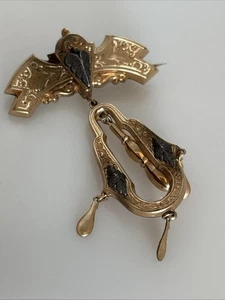 Antique Victorian Bar and Oval Dangle Gold Filled Brooch Pin 12b - Picture 1 of 5