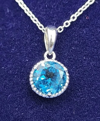 Colgante Cuerda Topacio Azul Londres Azul Plata de Ley 7mm Nuevo con Caja Foto 1 de 4