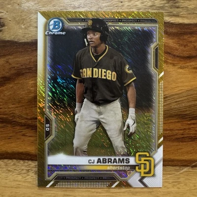 CJ Abrams 2021 Bowman Chrome Prospects Shimmer Gold Refractor RC #’ed /50 - Image 1 of 3