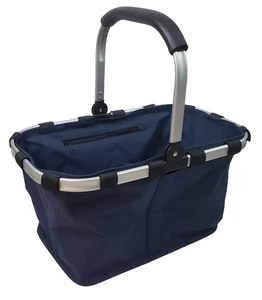 Market Day Folding Market Basket Aluminum Frame Navy Blue Tote Picnic Carry NOS - Picture 1 of 10