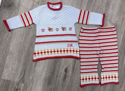 Deux Par Deux Lana Tejido 18 Meses Niña Conjunto Animal Corazones Azul Rojo Marrón Foto 1 de 4