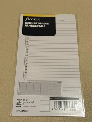 Filofax 250184 Einlage Pocket: Geburtstage/Jahrestage 1 Blatt - Bild 1 von 2