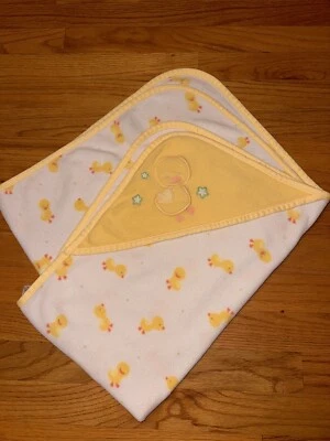 Carters Yellow Ducks Baby Blanket Receiving Lovey White Green Stars Fleece HTF - Image 1 of 4