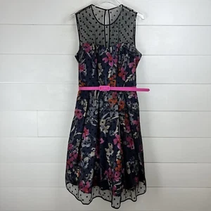 Eliza J. Yoke Mesh Illusion Fit and Flare Faille Belted Dress 14W Event Party - Picture 1 of 17