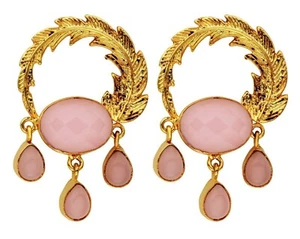 Brand New Pretty 18K Gold Plated Earrings With Multi Faceted Rose Quartz Detail - Picture 1 of 3