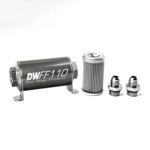 DW 110mm Inline Fuel Filter 10 Micron Stainless Steel E85 8 AN Male Universal - Picture 1 of 1