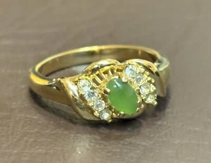 14K Gold Plated Jade Cubic Zirconia Cocktail Ring Size 8 Vintage - Bild 1 von 9