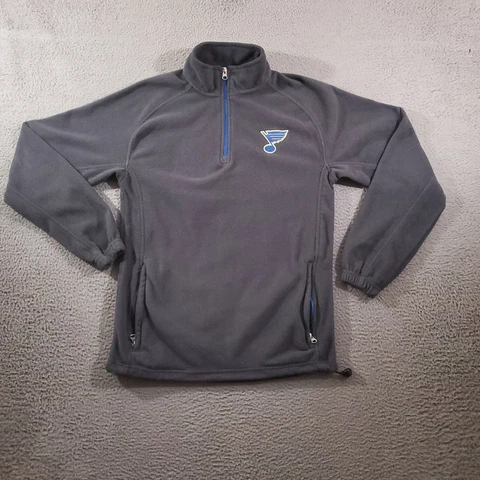 St Louis Blues Pullover Mens Small Gray Long Sleeve Fleece Embroidered Sweater Cover