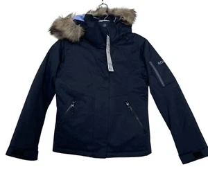 ROXY Ski Jacket Girls Size 10 M Black Faux Fur Trim Hooded Snowboarding Coat - Picture 1 of 8