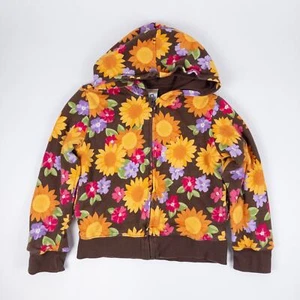 Gymboree Sunflower Print Lined Zip Hoodie Brown Yellow Kids Size S (5-6) - Picture 1 of 8