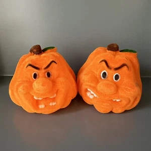 2 Halloween Flocked Pumpkins Orange Decorations - Picture 1 of 8