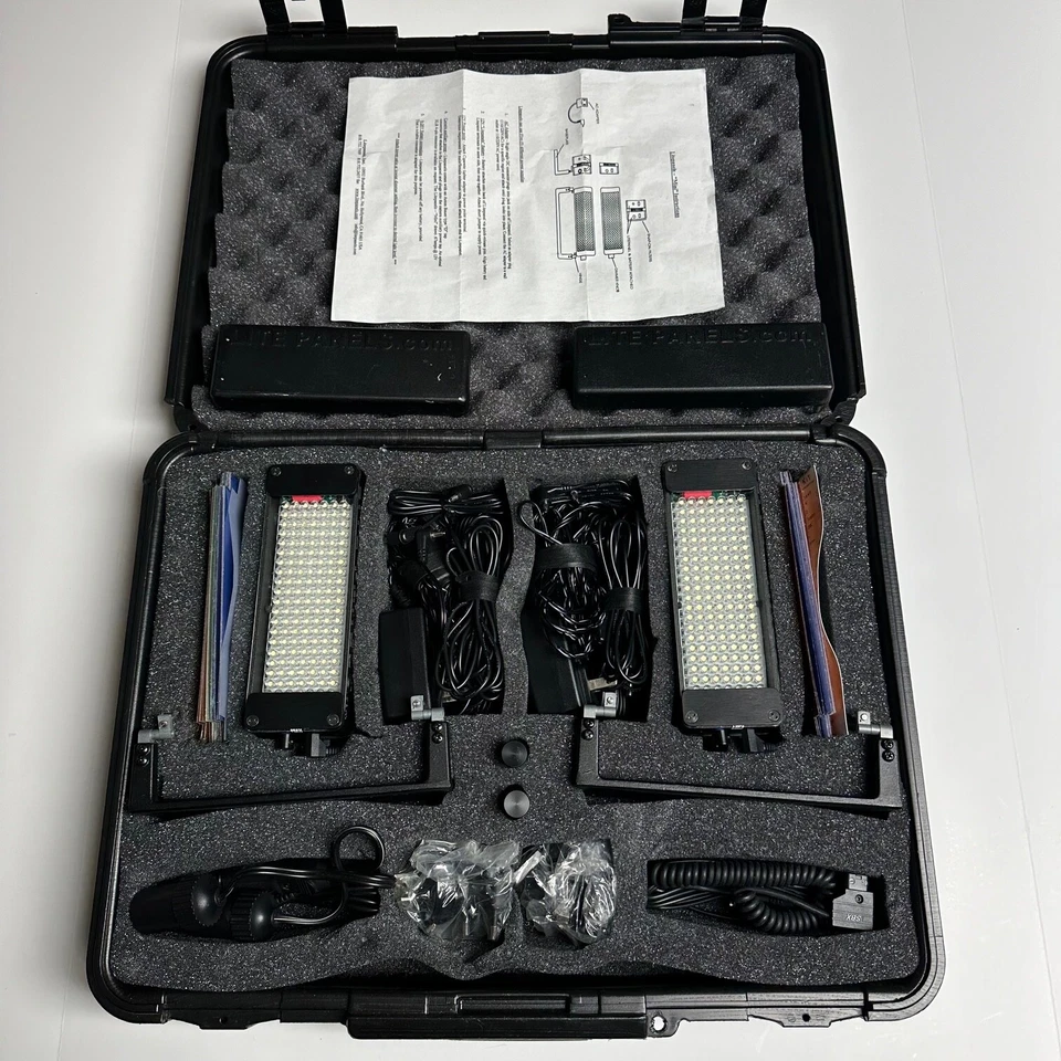 Set of 2: Litepanels Mini LED Lights: 4 Batteries, 2 Chargers, Filters: Works - Image 1 of 4