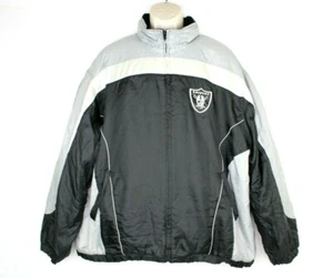 Vintage NFL Raiders Jacket Mens Size XL Black Hidden Hood Zip Up - Picture 1 of 9
